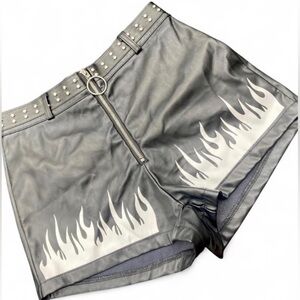 Hot Topic Black Faux Leather Flame Shorts